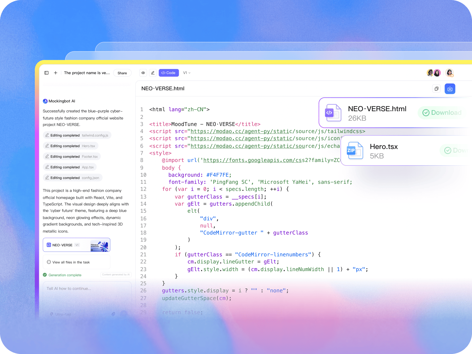 Export a Launch-Ready React Project in One Click